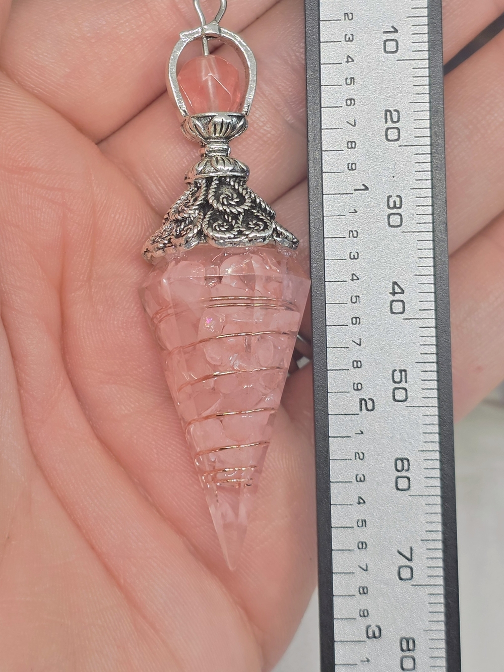 Rose Quartz Resin Pendulum Necklace with Chain | Crystal Pendulum | Reiki Tool | - Picture 6 of 9